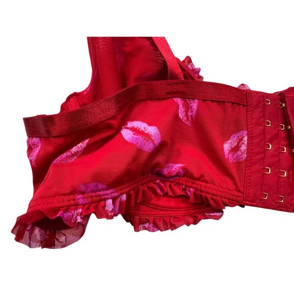 Torrid Curve Red Kisses Longline Bra Size 1 With Ruffle Straps & Underwire Suppo - Picture 10 of 11